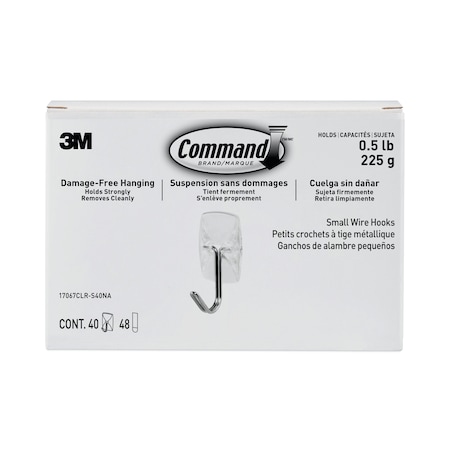 Command Clear Hooks and Strips, Plastic/Metal, Small, 40 Hooks and 48 Strips 17067CLR-S40NA